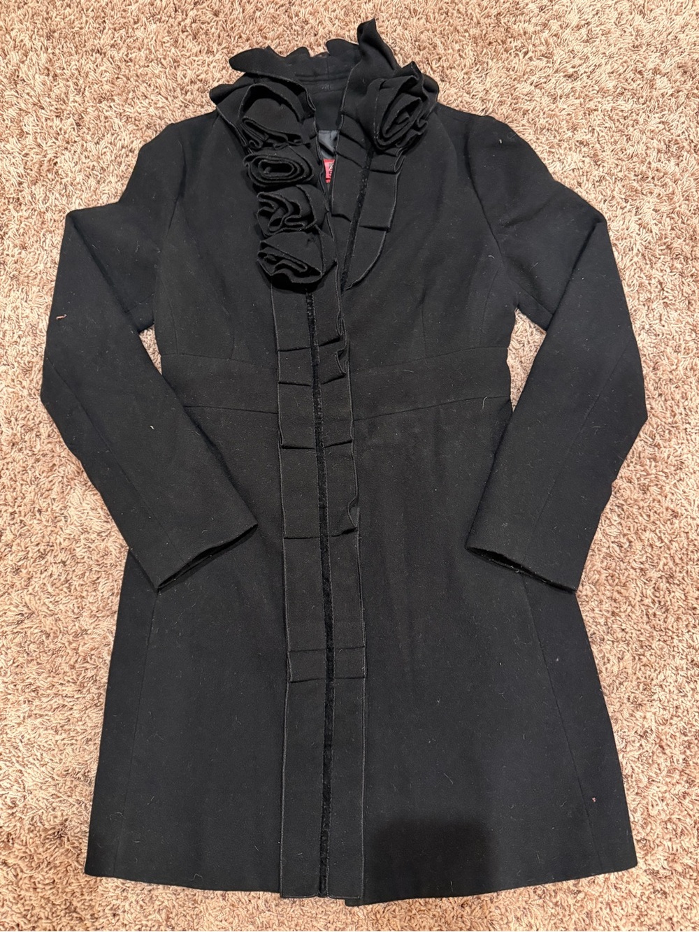 ELLE Black Ruffle Front Coat Jacket XS